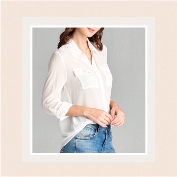 Camille White Chiffon Button Down Top - Picture 3 of 3